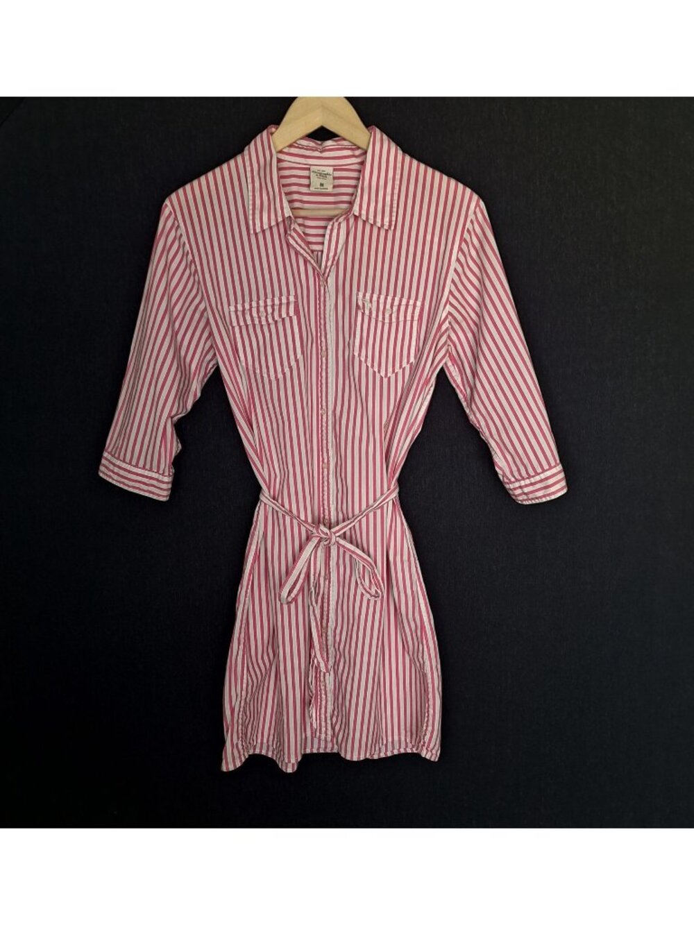 💙 Abercrombie & Fitch Striped Shirt Dress Size M Preppy Chic Casual Comfy